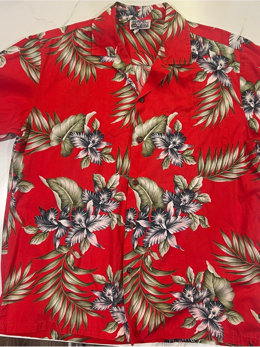 Men's Red Tropical Print Camp Shirt by